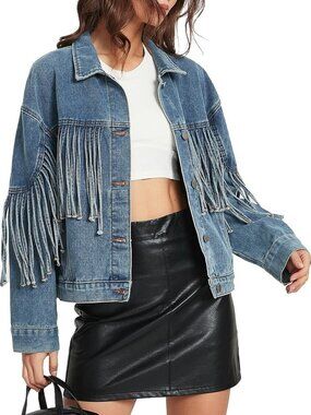 Oversized Fringed Denim Jacket for Women | Trendy Western Style Outfit